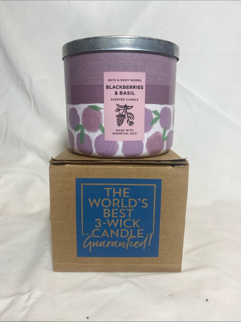 Bath & Body Works Blackberries & Basil 3-wick Scented Candle - NWT/box
